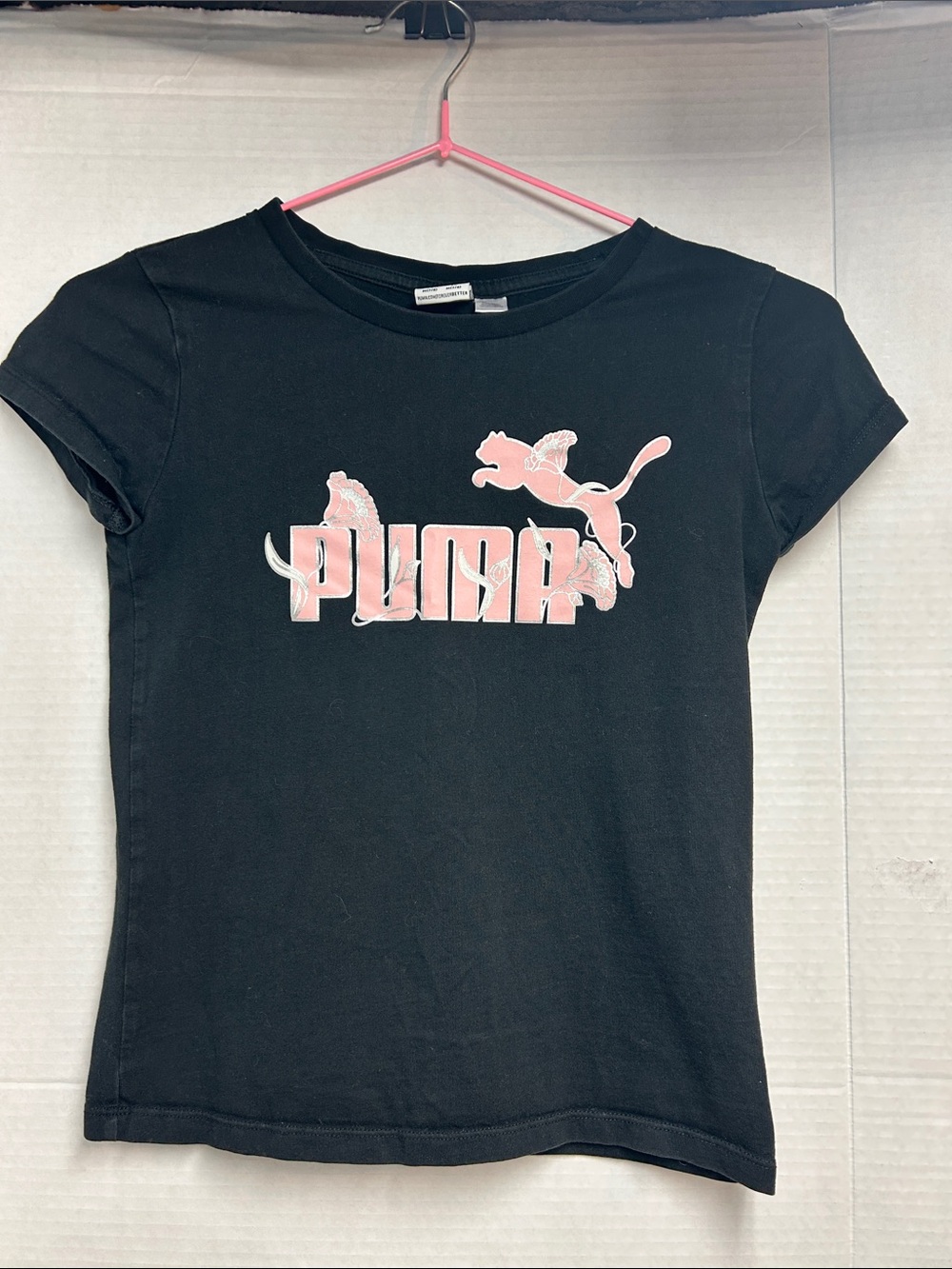 Puma Black Tee with Pink Logo Graphic for girls size 7/8 years